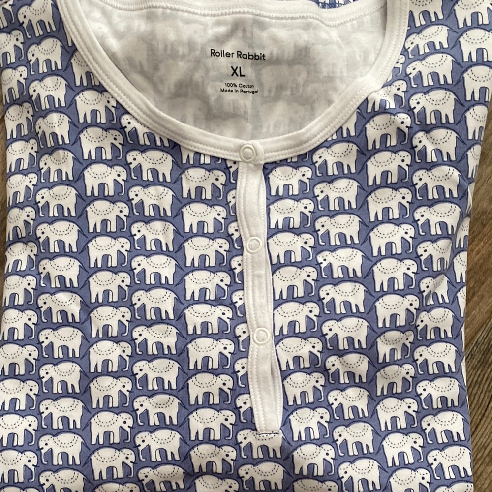 Roller Rabbit Original Hathi Blue and White Elephant Print Pajamas